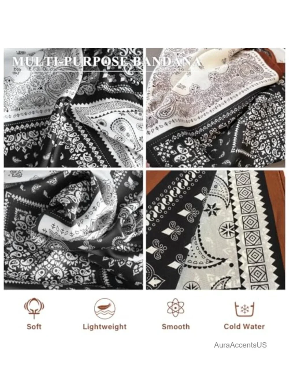 Large 70x70cm Square Satin Scarf Floral Print - Polyester Hair Neck Scarf